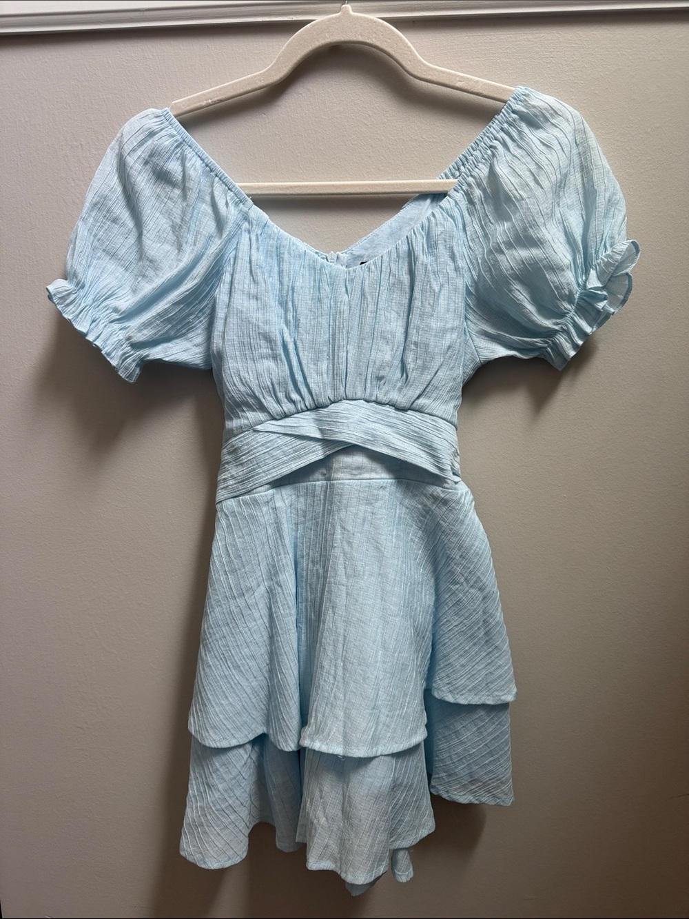 Girls Katie J NYC Light Blue Puff Sleeve Tiered Dress Size 12